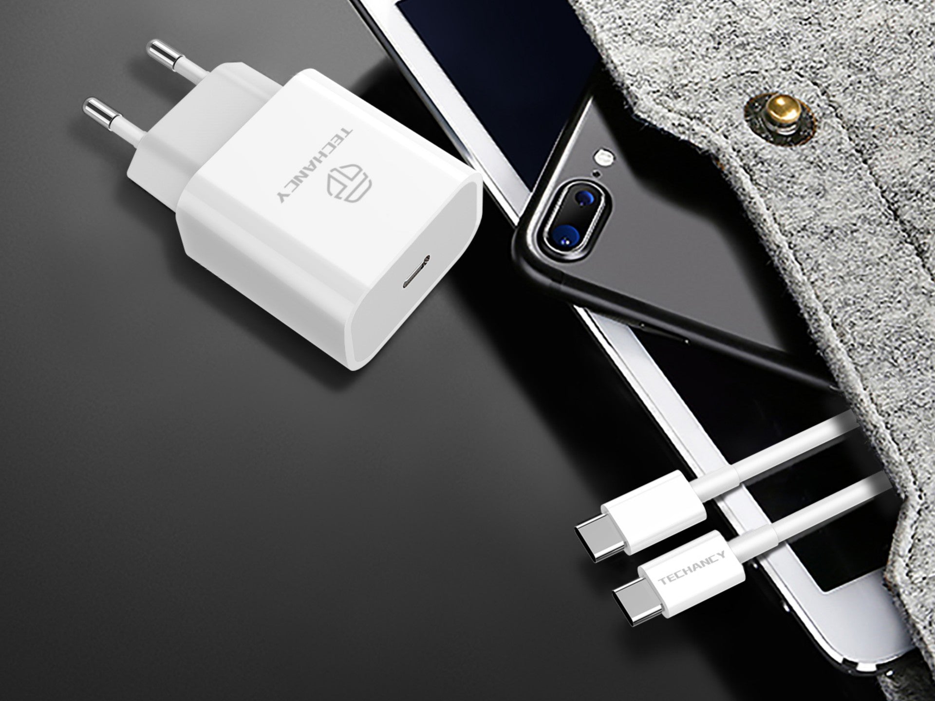 Techancy Carregador Pd 18w TA2786, Conjunto De Cabos Usb C-Lightning, Carregamento Rápido 3A, Compacto E Portátil-3