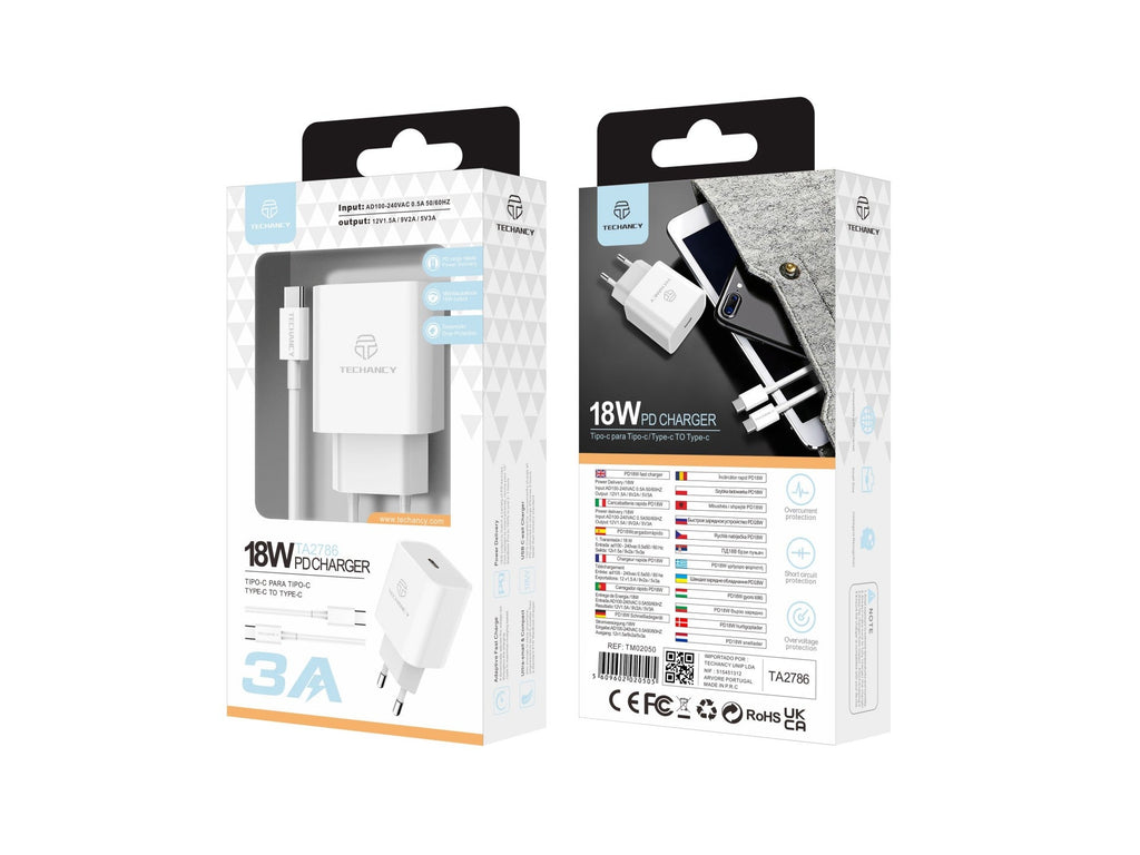 Techancy Carregador Pd 18w TA2786, Conjunto De Cabos Usb C-Lightning, Carregamento Rápido 3A, Compacto E Portátil-1
