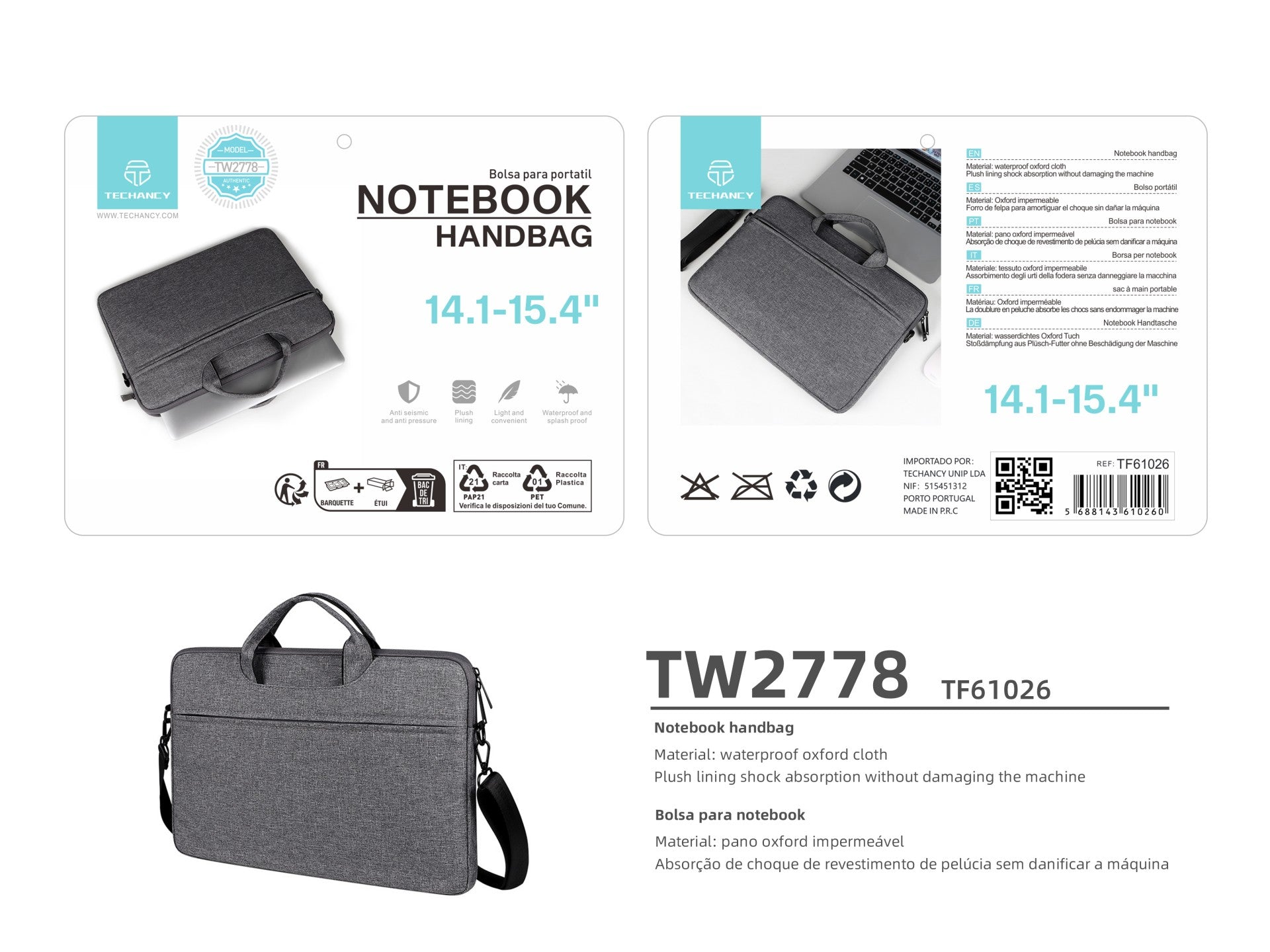 Techancy Kannettavan tietokoneen laukku – TW2778 – musta
