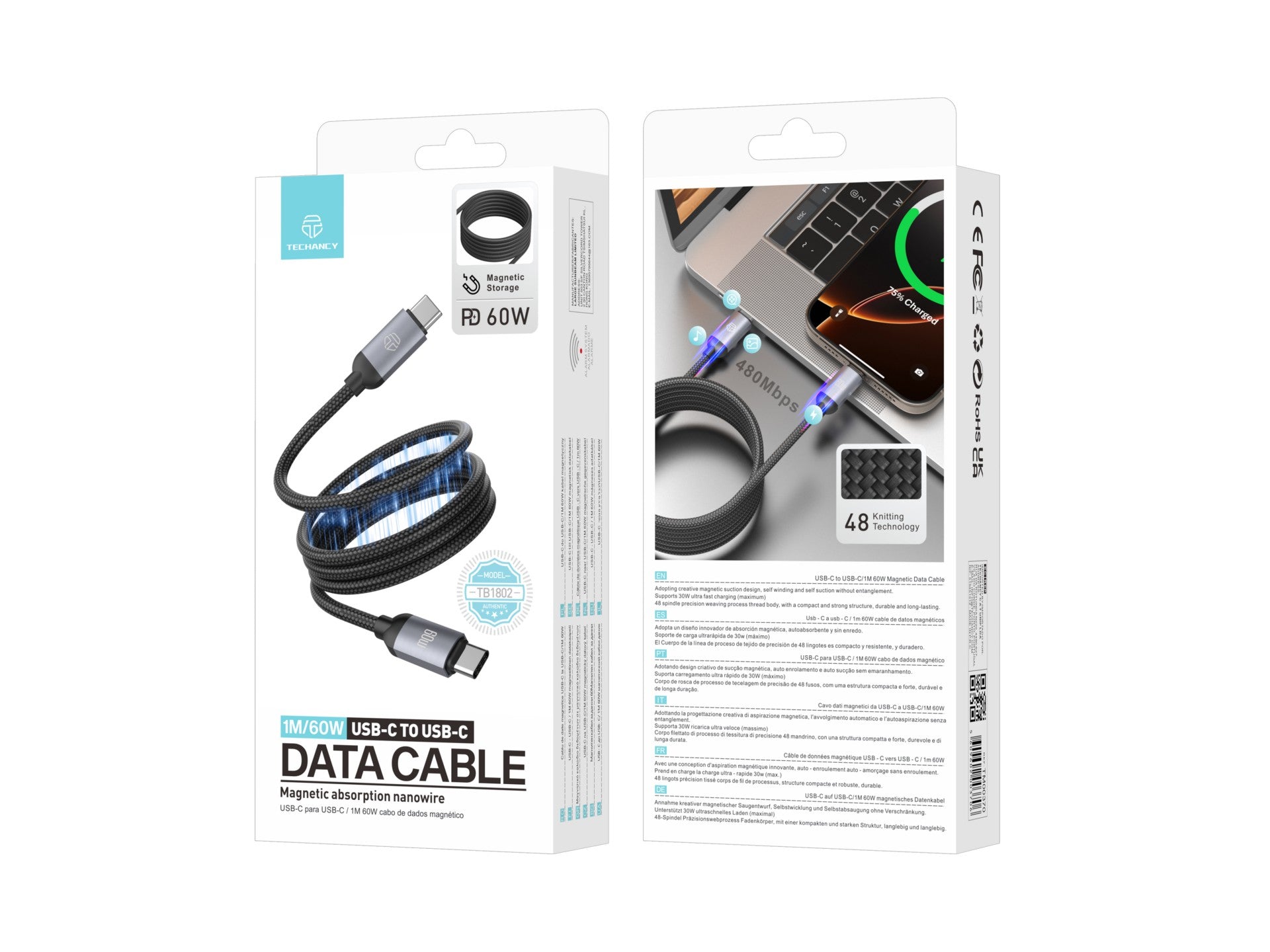 Techancy Lataus- ja datakaapeli – TB1802 – musta