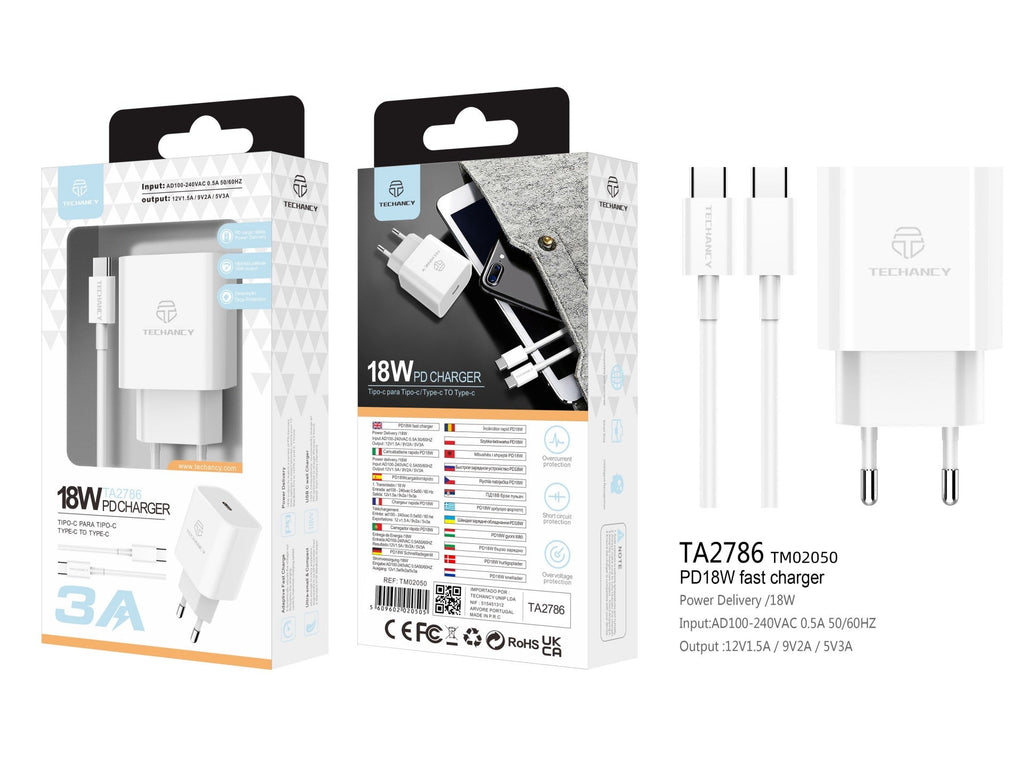 Techancy Carregador Pd 18w TA2786, Conjunto De Cabos Usb C-Lightning, Carregamento Rápido 3A, Compacto E Portátil-2