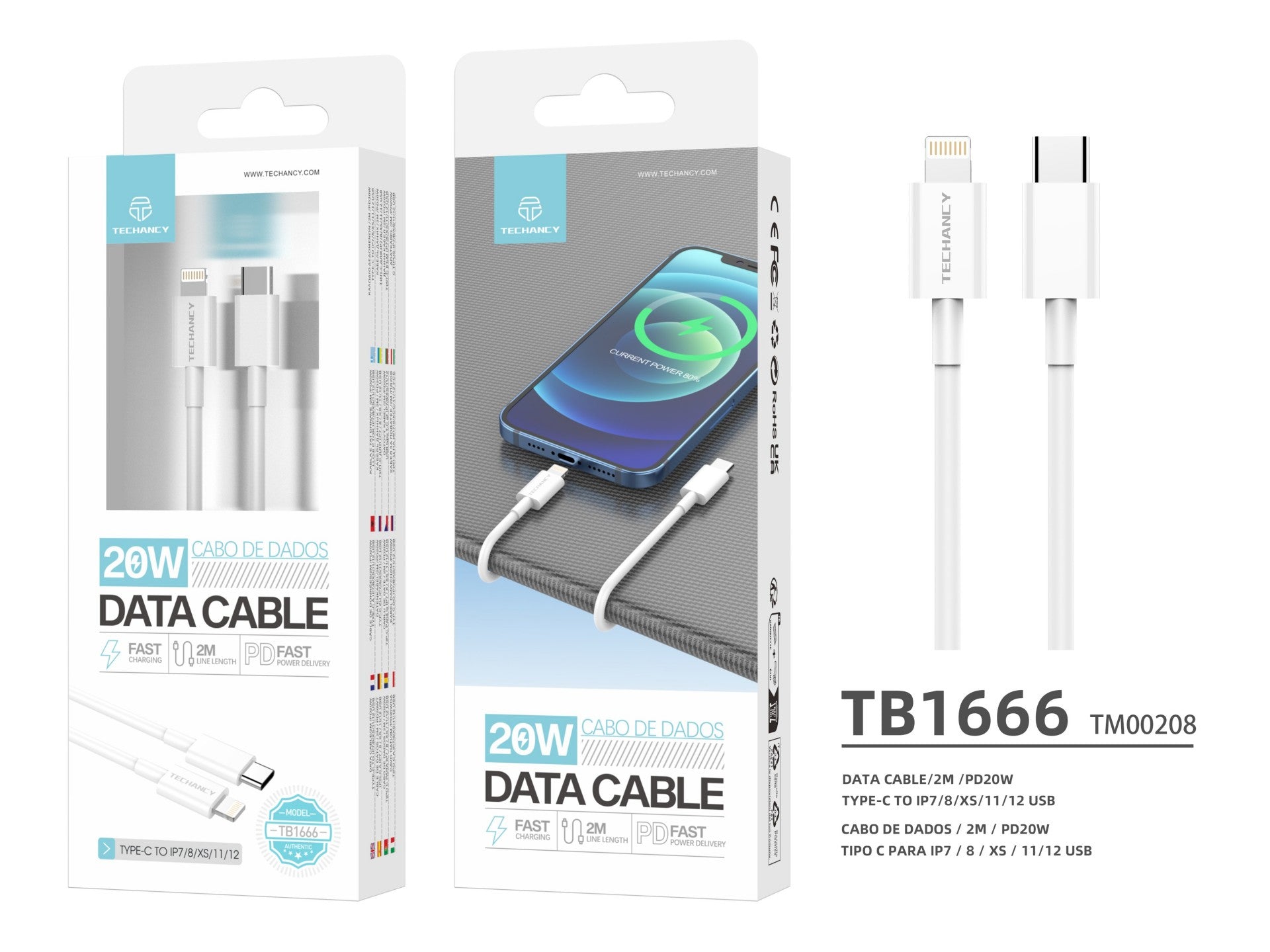 Techancy Lataus- ja datakaapeli 20 W – TB1666